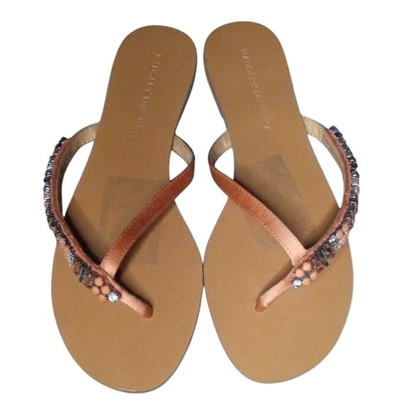 Badgley Mischka Kamryn Jewelled Summer Peach Thong Leather Sandals Size 8 - Picture 3 of 7